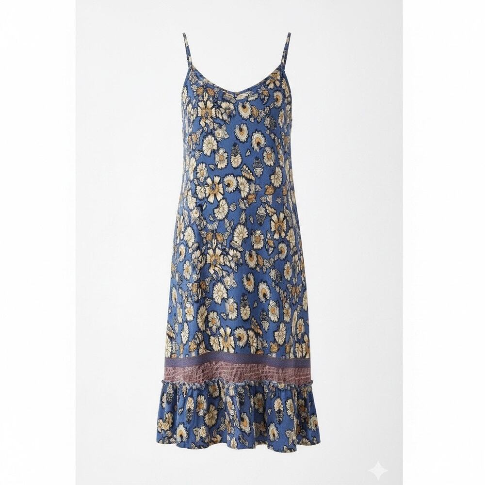 Chelsea & Violet Floral Boho Ruffle Hem Slip Dress Blue Yellow Summer Size Large - Picture 14 of 14
